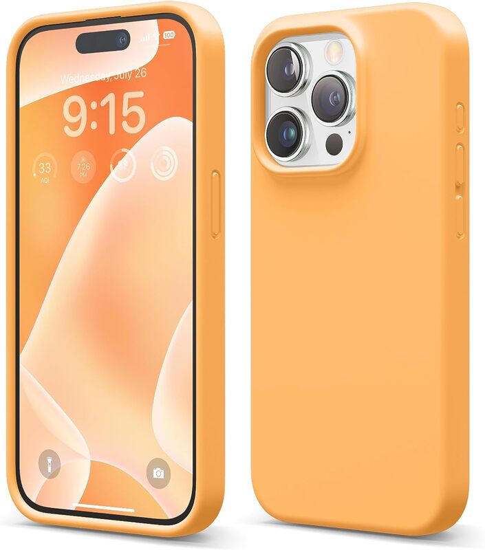 Elago Liquid Silicone for iPhone 15 PRO Case Cover Full Body Protection, Shockproof, Slim, Anti-Scratch Soft Microfiber Lining - Orange